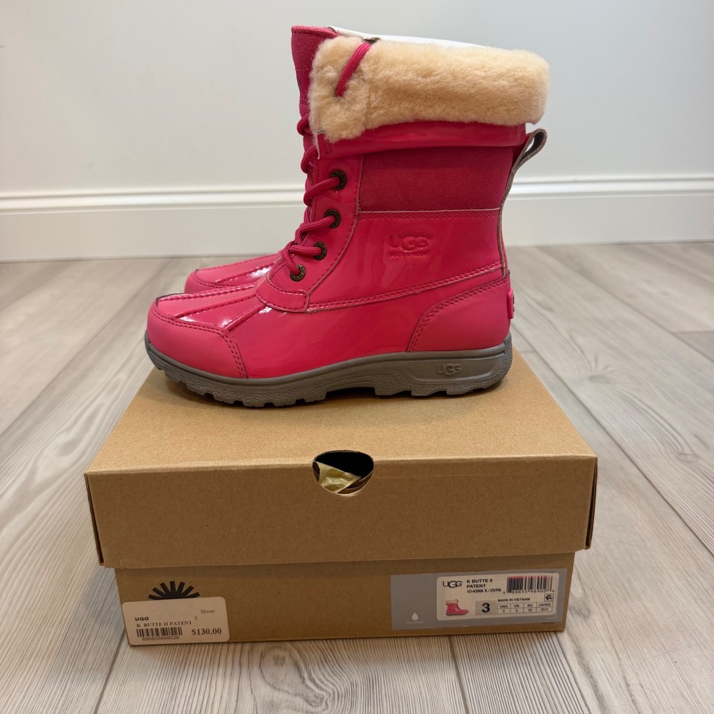 NEW UGG Kids Butte II Patent Pink Waterproof Winter Boots 1014396K Size 3
